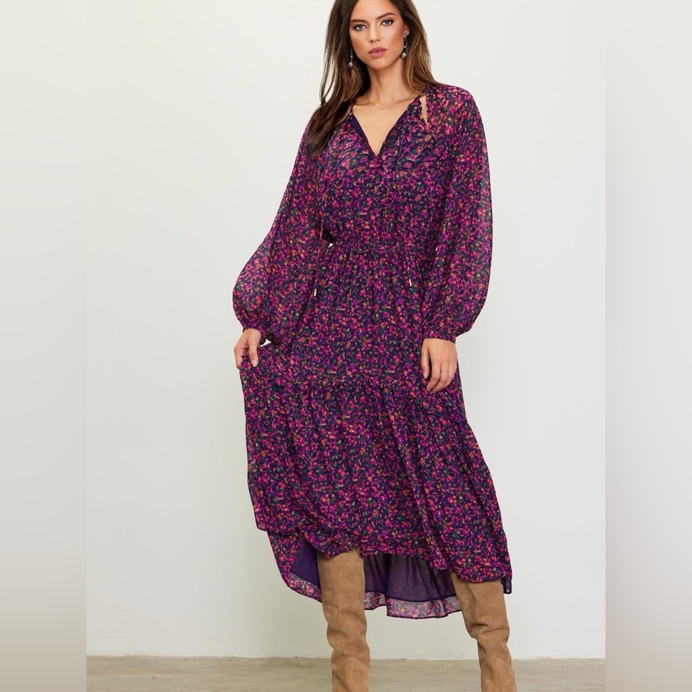 Skies Are Blue Purple & Pink Floral Tiered Dress